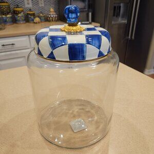 RARE MACKENZIE CHILDS ROYAL CHECK BIGGER GLASS KITCHEN STORAGE CANISTER JAR